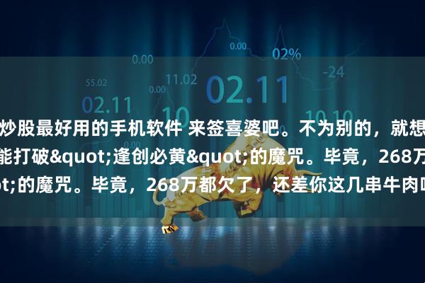 炒股最好用的手机软件 来签喜婆吧。不为别的，就想看看这位姐到底能不能打破"逢创必黄"的魔咒。毕竟，268万都欠了，还差你这几串牛肉吗？